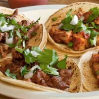 4 Soft Street Tacos · Your choice of meat* topped with cilantro and onions.