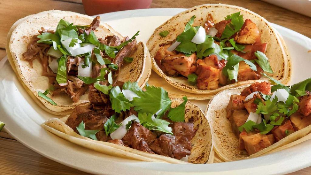 4 Soft Street Tacos · Your choice of meat* topped with cilantro and onions.