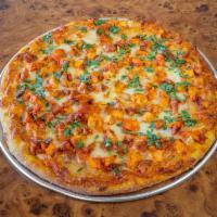 Chicken Tikka Masala Pizza · Tandoori chicken, tikka masala sauce, red onion, bell pepper, and cilantro.