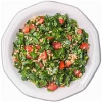 Tabouleh Plate · parsley, peeled tomatoes, bulgur or quinoa, olive oil, lemon, green, and salt. Vegetarian.

