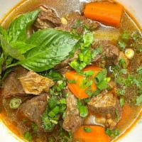 [NS3]  Beef Stew [[ BO KHO ]] · Choices of rice noodle, egg noodle, or baguette. Flavorful simmered beef broth and tender be...
