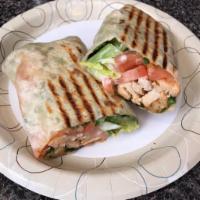Chicken Bacon Ranch Wrap · Grilled chicken, bacon, cheddar, lettuce, tomato, ranch.