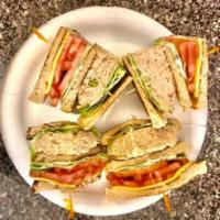 Chicken Salad Club Sandwich · Lettuce, tomato, mayo & bacon.
