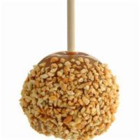 Peanut Caramel Apple · Granny Smith apple hand dipped in caramel and rolled in peanuts