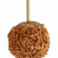 Pecan Caramel Apple · Granny Smith apple hand dipped in caramel and rolled in pecans