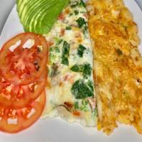 Vegetable Omelette * Egg Whites * · Peppers, onions, tomato, mushrooms, spinach, avocado, Home fries & Toast.