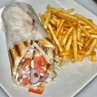 Chicken Gyro Platter with French Fries · 