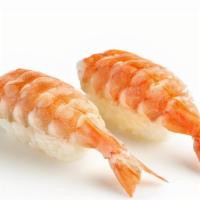 Ebi Nigiri · Cooked shrimp over sushi rice (2pc)