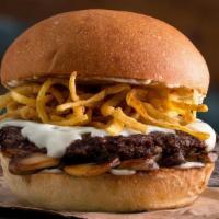 Mushroom Swiss Burger · Quarter pound of fresh, never-frozen Certified Angus Beef®, Swiss Cheese, Sautéed Mushrooms,...