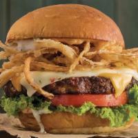 The Meatless Beast · Black Bean Vegan, Tillamook® Cheddar Cheese, Pepper Jack Cheese, Fried Onion Strings, Lettuc...