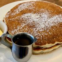 Homemade Buttermilk Pancakes · with Real Maple Syrup