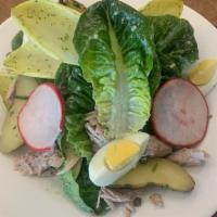 Ahi Tuna Salad · Tuna Two ways: Poached Ahi Tuna and Ahi Tuna Tartare with Baby Gem Lettuce and Belgian Endiv...