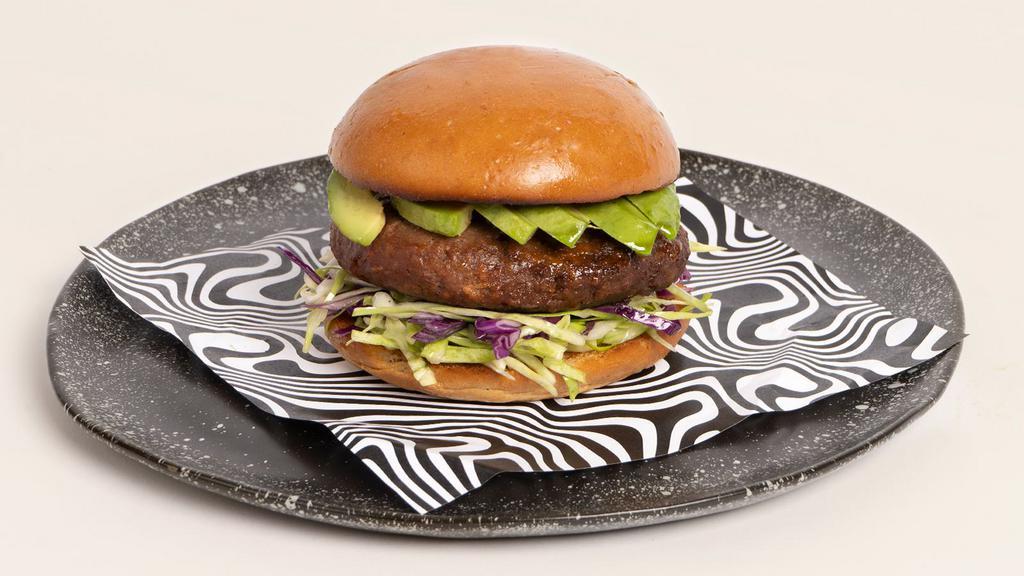 Aura Burger · Good vibes only. Impossible burger, slaw, avocado, mayo.