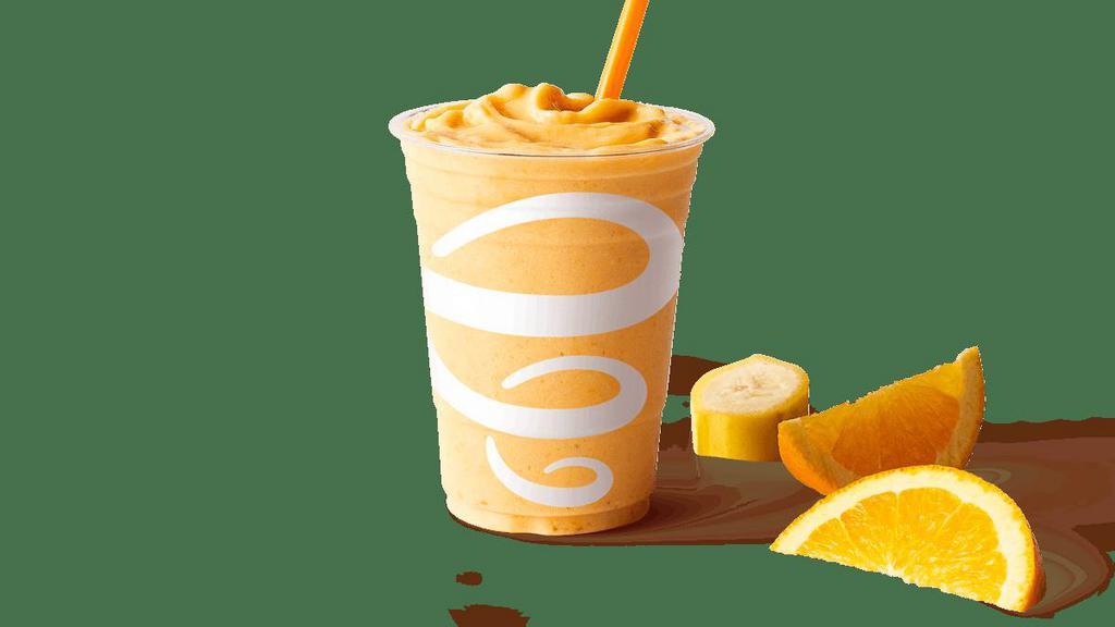 Orange C-Booster™  · orange juice, orange sherbet, peaches, bananas, daily vitamin + zinc boost. 330 cal. (Contains: Milk, Soy)