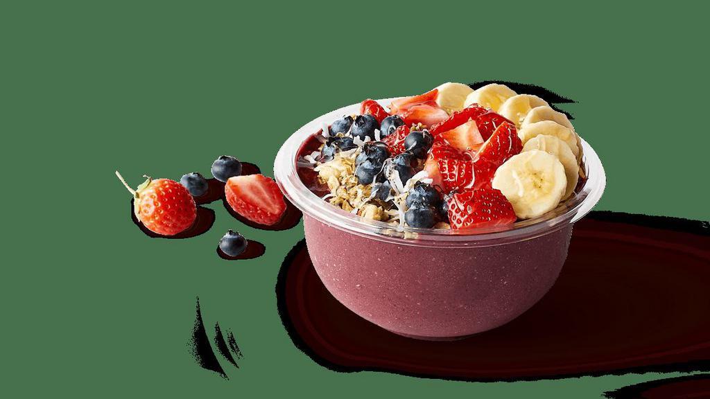Acai Primo™  · We are currently experiencing a temporary packaging shortage. This does not change your favorite bowl recipe, but means we’ll build bowl orders in a funky fresh Jamba cup instead of a bowl for now.  Thank you for your patience.. Strawberries, Acai Blend, Blueberries, Soymilk, Bananas. Toppings: Bananas, Organic Granola, Honey, Coconut Flakes.. (Toppings may vary by location). cals: 490. Whirl'd Famous!. (Contains: Coconut, Soy)