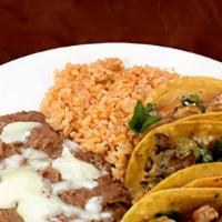 Taco Plate · 3 tacos with cilantro onions and green salsa choice of meat: steak, chicken, spicy pork, car...