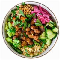 Chickpea & Potato Hearty Bowl · base of millet & rice + slow roasted organic chickpeas & potatoes, cauliflower, broccoli, ca...