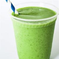 Green Smoothie · whole spinach, pineapple, and banana with a dash of lime juice and house coconut milk // glu...