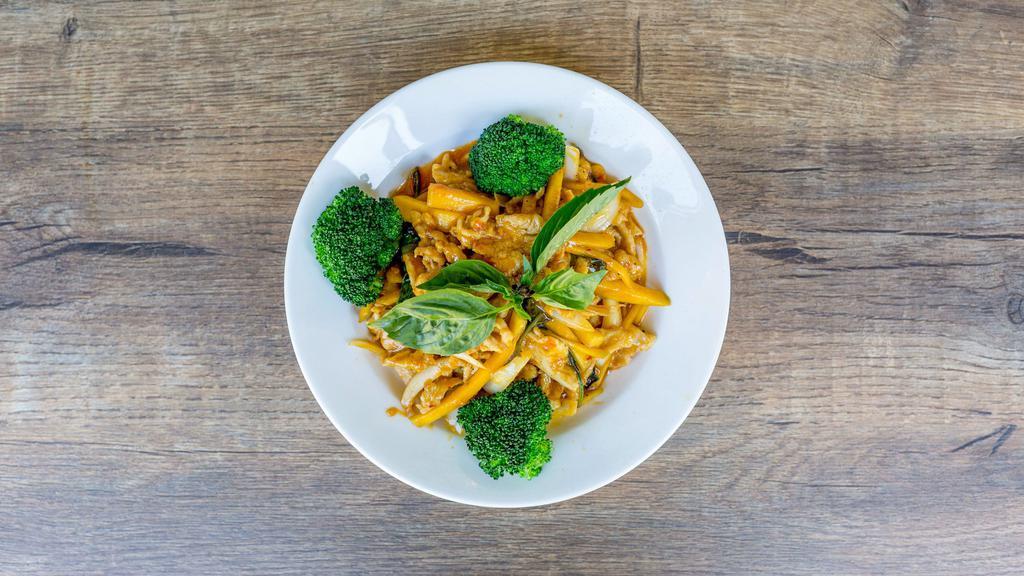 Mango Chicken · Gluten free available. Chicken breast with chili, garlic, basil, onion and mango puree sauce and topped with broccoli.