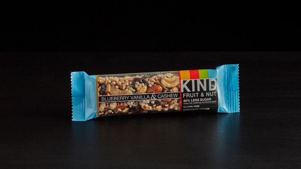 Kind Bar Blueberry Vanilla Cashew · A chewy blend of blueberries and cashews combined with the sweet taste of vanilla.