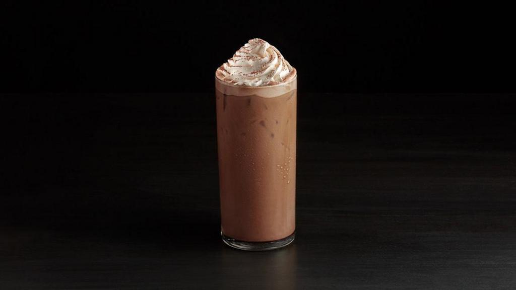 Iced Dark Chocolate Mocha · Dark chocolate and Dutch cocoa iced, topped with whipped cream.