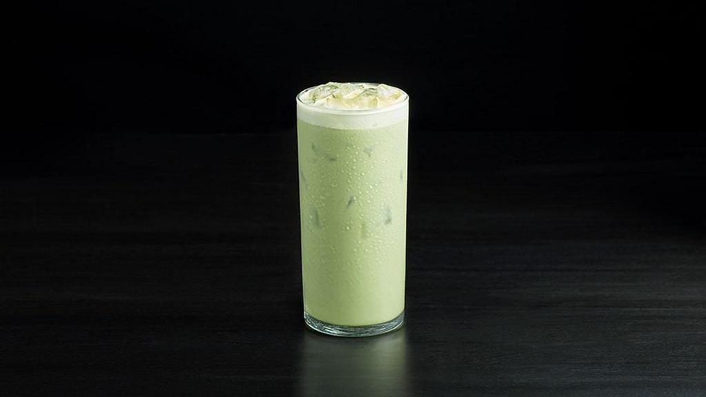 Iced Matcha Latte · Pure Matcha Green Tea and milk poured over ice. Available unsweetened or sweetened with simple syrup.