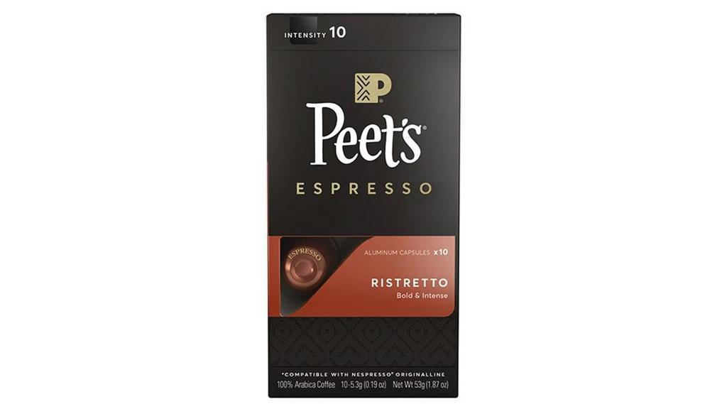 Ristretto Espresso Capsules (10 Ct) · Crushed spice, rich fruit, and chocolate smoothness.  Intensity: 10.  Compatible with the Nespresso® Original machine.