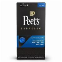 Decaf Ristretto Espresso Capsules (10 Ct) · The boldness of Peet’s signature dark espresso, without any of the caffeine. Intensity: 9. P...