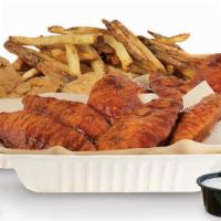 16 Piece Crispy Tender Pack · 16 Breaded Tenders with choice of up to 2 sauces, 1 large side, veggie sticks and 3 dips