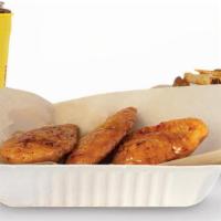 3 Piece Crispy Tender Combo · 3 Breaded Tenders with choice of 1 sauce, 1 regular side, 1 dip and a Big Yellow Cup