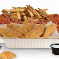 24 Piece Crispy Tender Pack · 24 Breaded Tenders with choice of up to 2 sauces, 2 large sides, veggie sticks and 4 dips