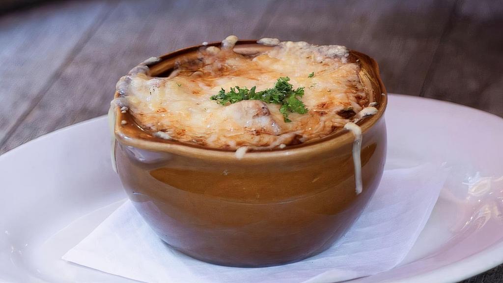 French Onion Soup · With croutons and Gruyere.
