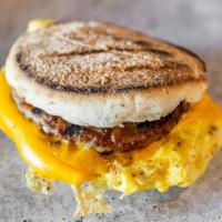 Sausage Muffin  · Sausage Eggs, melted American cheese, english muffin