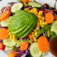 Green Salad · Mixed green, cherry tomato, red onion, cucumbers, carrots, peppers, corn, cabbage, broccoli ...