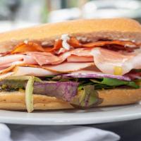 The Alpino Sandwich · What's good. Turkey and bacon with Swiss cheese.