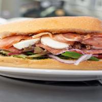 The Special Sandwich · What's good. Prosciutto, hot coppa and salami with fresh mozzarella and olive spread.