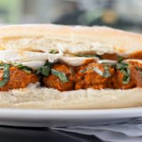 The Rompiballe Sandwich · Meatballs with melted mozzarella and basil.