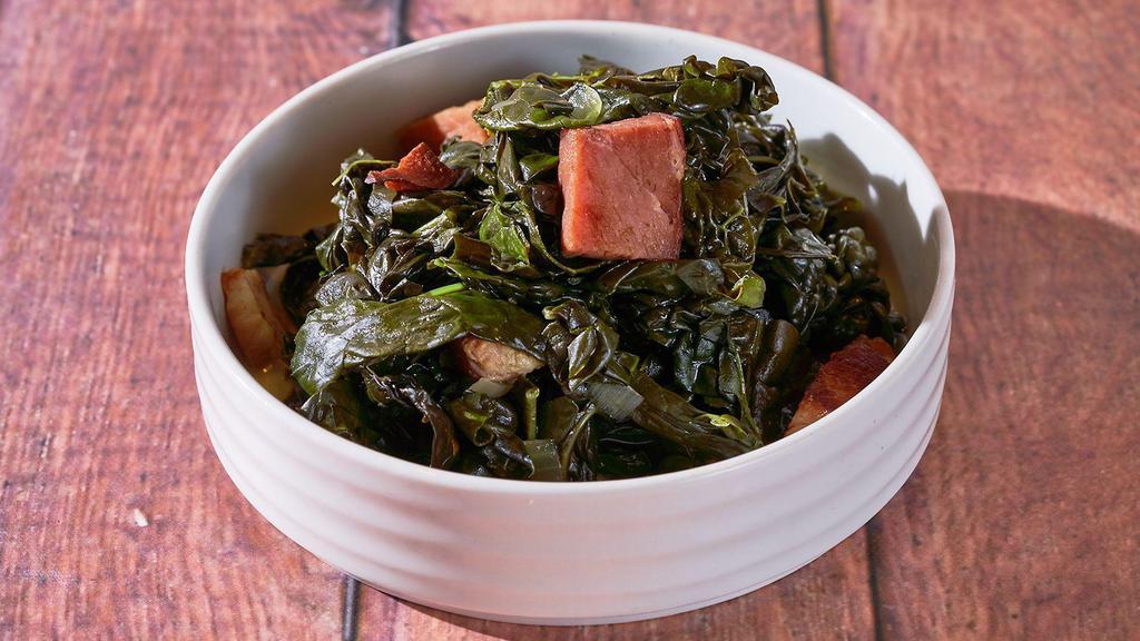 Bacon Braised Kale by Mac 'n Cue · By Mac 'n Cue by International Smoke. Kale in dashi and applewood smoked bacon. Gluten-free. We cannot make substitutions.
