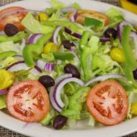 Garden Salad · Romaine lettuce, tomato, red onion, black olives, pepperoni, and bell peppers. It comes with...