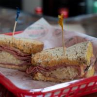 The Frequent Flyer · (Toasted) Pastrami, Sauerkraut, 1000 Island Dressing & Swiss Cheese
