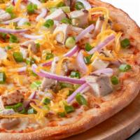 California Garlic Chicken - Large · Signature garlic white sauce base on our original crust, topped with mozzarella and cheddar ...