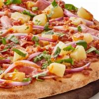 Kogi Serrano Chili Gluten Free Pizza · New Kogi serrano chili sauce drizzled over Canadian style bacon, applewood smoked bacon, swe...