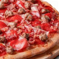 All Meat - Large · Signature red tomato sauce on our original crust, topped with mozzarella cheese, pepperoni, ...