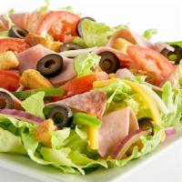 Antipasto · Iceberg lettuce, bell peppers, red onions, black olives, Canadian bacon, Italian dry salami,...