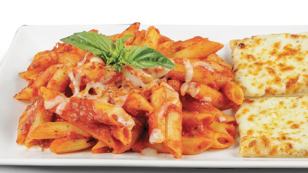 Penne Cheese Marinara · Penne rigati, tossed in our homemade red tomato sauce and topped with mozzarella, herbs, spices, and fresh basil.