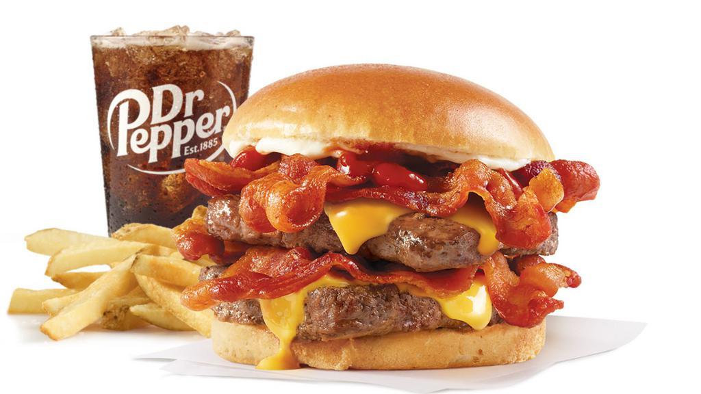 Baconator® · A half-pound* of fresh beef, American cheese, 6 pieces of crispy Applewood smoked bacon, ketchup, and mayo. Carnivores rejoice!