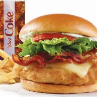 Asiago Ranch Chicken Club Combo · A juicy, lightly breaded chicken breast taken over the top with thick Applewood smoked bacon...