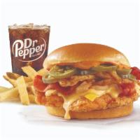 Big Bacon Cheddar Chicken Combo  · A juicy, lightly breaded chicken breast covered in creamy cheddar cheese and bacon jam, topp...