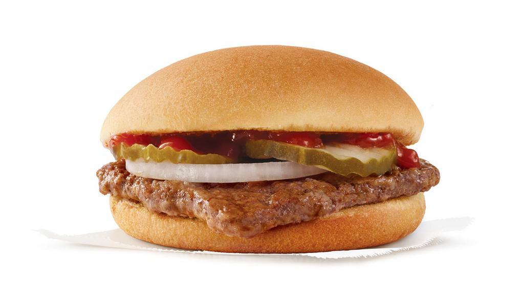 Hamburger · Just the right size hamburger - Wendy's Junior Hamburger made with 100% fresh North American beef and is topped pickles and onions?hold the cheese!