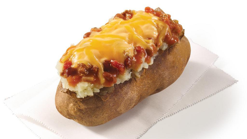 Chili & Cheese Baked Potato · Topped with our meaty chili, creamy cheese sauce and shredded cheddar, this spud’s your best bud. Looking for fresh food, fast? Order your loaded potato now!